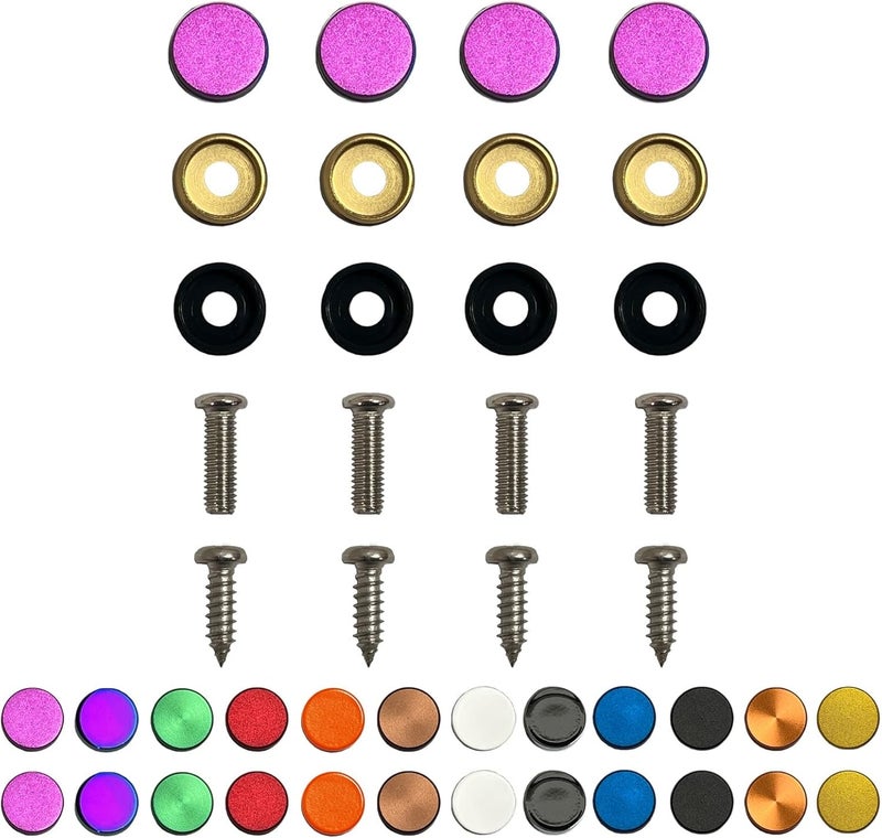 NAROWAN Color: Purple - License Plate Screws -Stainless Steel, Set of 4 Fasteners - for Front or Rear License Plates, Frames or Covers on Car, Truck, SUVs - Rustproof, Self Tapping and M6 Screws Aluminum caps - Image 1